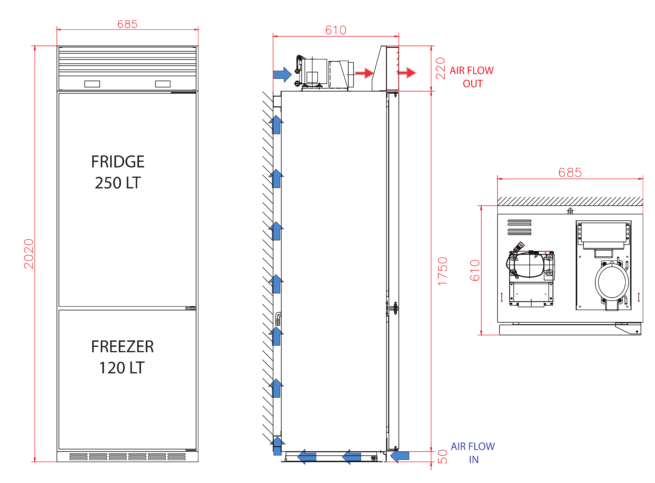 MS700 Stainless steel marine fridge freezer 230V 50/60Htz-DIMS