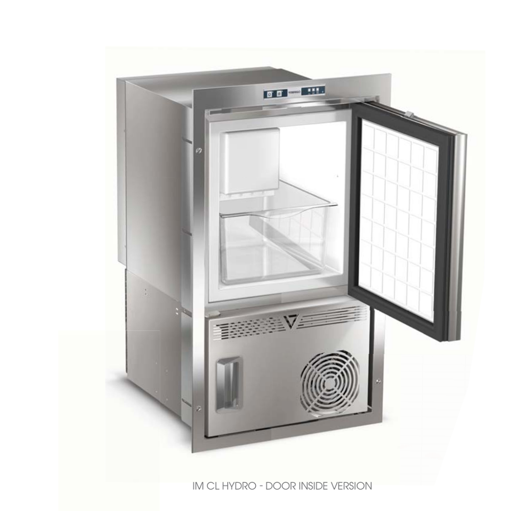 Ice maker with brushed stainless steel door