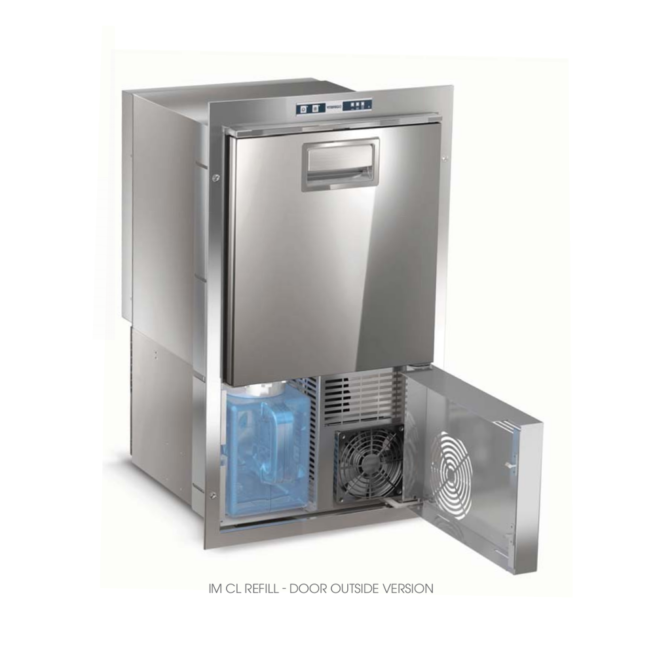 Ice maker with brushed stainless steel door
